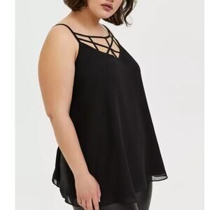 Torrid Strappy Sophie Chiffon Lattice Neck Swing Cami Tank Top Black Size 1X